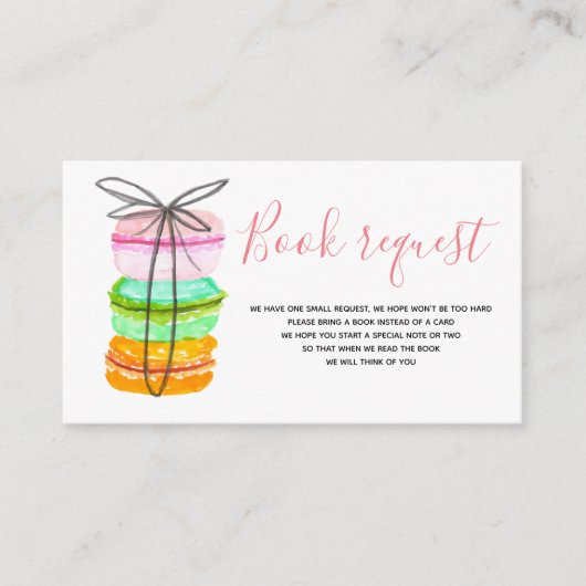 Cute franse macaron baby shower book request card informatiekaartje (Voorkant)