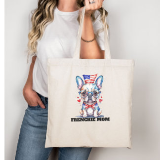 Cute French Bulldog American Flag with Hearts Tote Bag