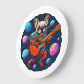 Cute French Bulldog Astronaut Playing Guitar – Fun Grote Klok (Hoek)