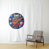 Cute French Bulldog Astronaut Playing Guitar – Fun Wandkleed (In situ)