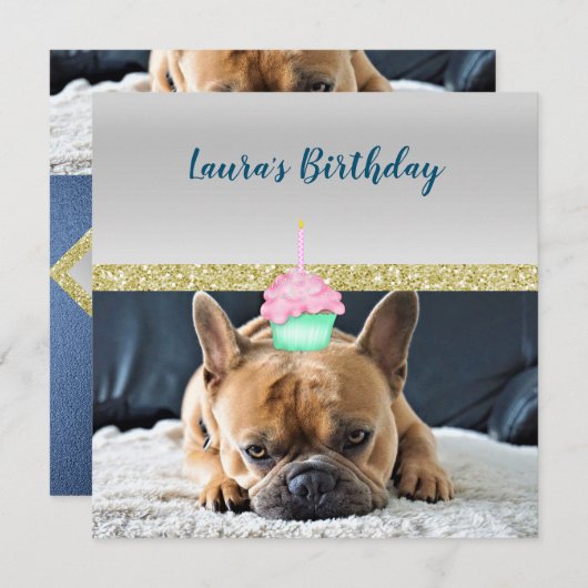 Cute French Bulldog Birthday Party INVITATION Kaart (Voorkant / Achterkant)