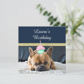 Cute French Bulldog Birthday Party INVITAY NAVY Kaart (Staand voorkant)