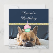 Cute French Bulldog Birthday Party INVITAY NAVY Kaart (Voorkant)
