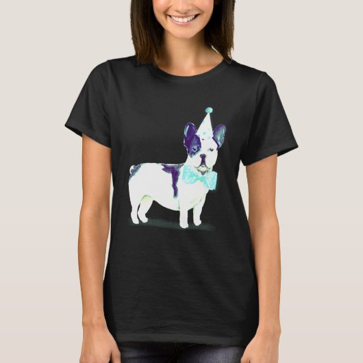Cute French Bulldog Black And White Pup Birthday C T-shirt (Voorkant)