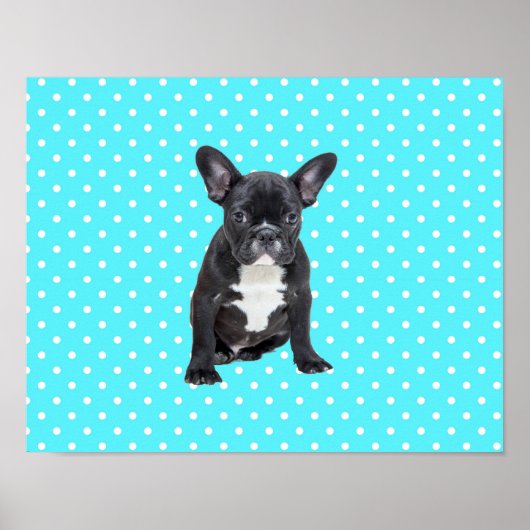 Cute French Bulldog Blue Polka Dots Poster (Voorkant)