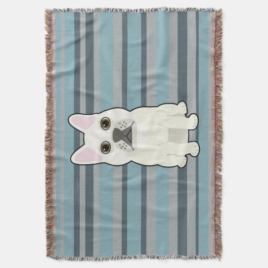 Cute French Bulldog Blue Striped Deken (Voorkant Verticaal)