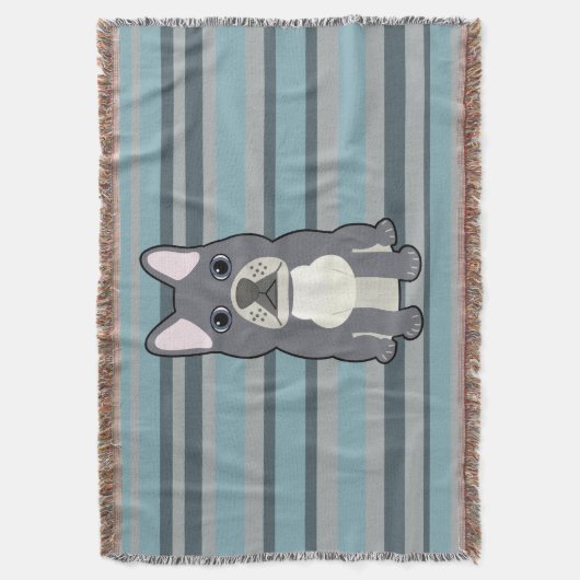 Cute French Bulldog Blue Striped Deken (Voorkant Verticaal)