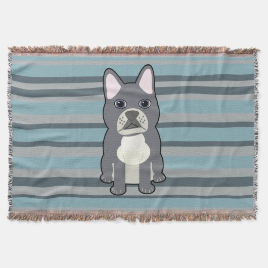 Cute French Bulldog Blue Striped Deken (Voorkant)