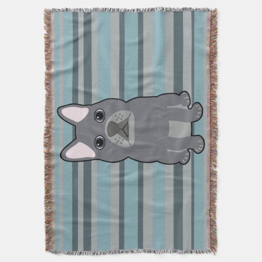Cute French Bulldog Blue Striped Deken (Voorkant Verticaal)