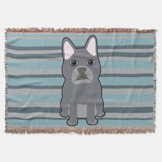 Cute French Bulldog Blue Striped Deken (Voorkant)