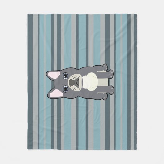 Cute French Bulldog Blue Striped Fleece Deken (Voorkant)