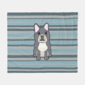 Cute French Bulldog Blue Striped Fleece Deken (Voorkant (Horizontaal))