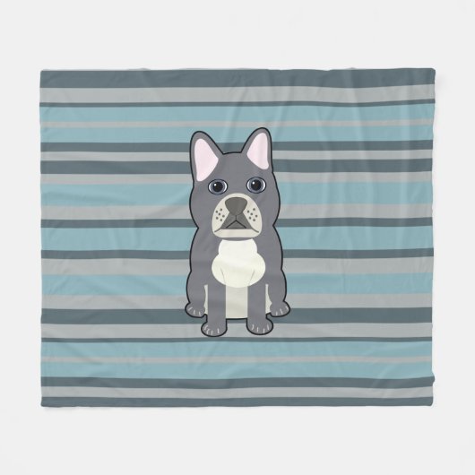Cute French Bulldog Blue Striped Fleece Deken (Voorkant (Horizontaal))