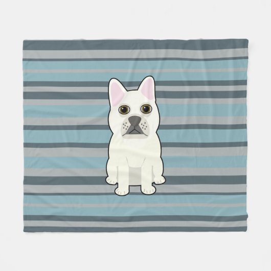 Cute French Bulldog Blue Striped Fleece Deken (Voorkant (Horizontaal))