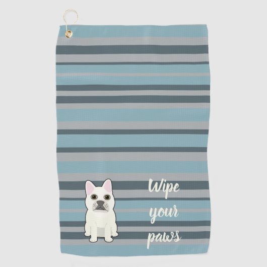 Cute French Bulldog Blue Striped Golfhanddoek (Voorkant)