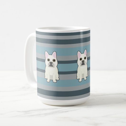 Cute French Bulldog Blue Striped Koffiemok (Voorkant links)