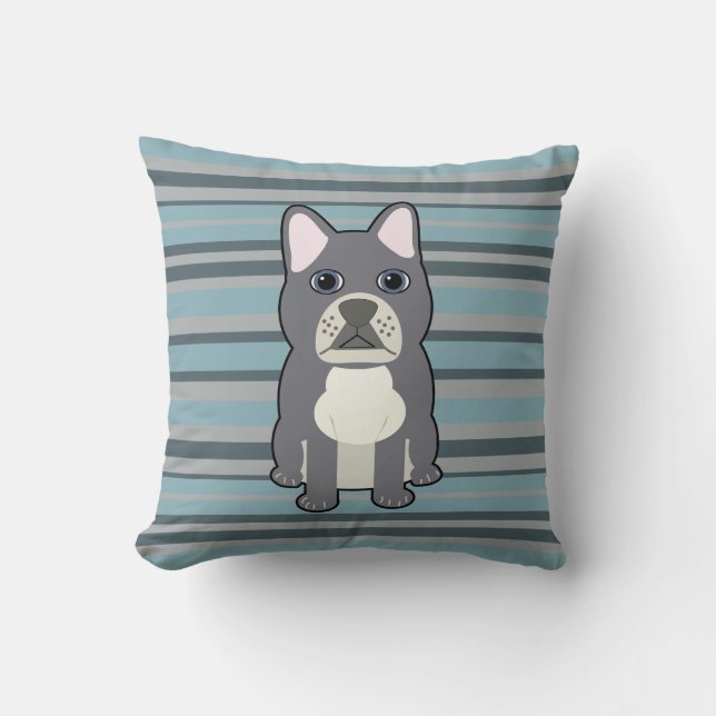 Cute French Bulldog Blue Striped Kussen (Voorkant)