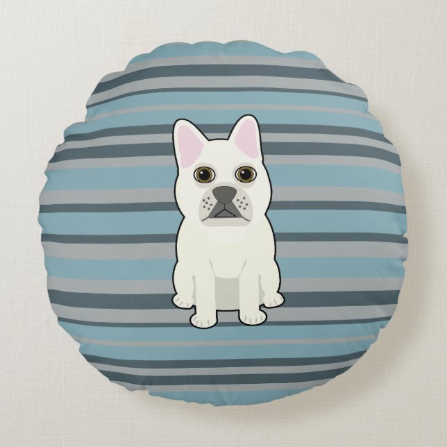 Cute French Bulldog Blue Striped Rond Kussen (Voorkant)