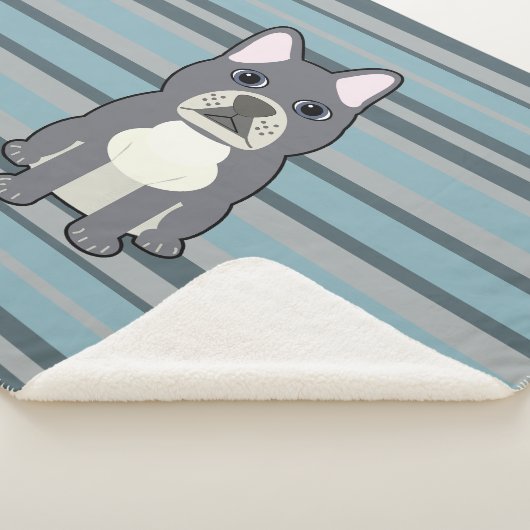 Cute French Bulldog Blue Striped Sherpa Deken (3/4)