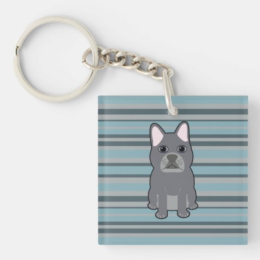 Cute French Bulldog Blue Striped Sleutelhanger (voorkant)