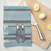 Cute French Bulldog Blue Striped Theedoek (Quarter Fold)