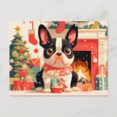Cute French Bulldog by the Christmas Fireplace Briefkaart (Voorkant)