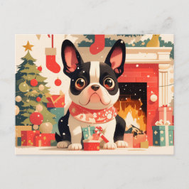 Cute French Bulldog by the Christmas Fireplace Briefkaart