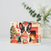 Cute French Bulldog by the Christmas Fireplace Briefkaart (Staand voorkant)