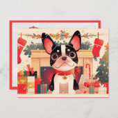 Cute French Bulldog by the Christmas Fireplace Feestdagenkaart (Voorkant / Achterkant)