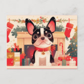 Cute French Bulldog by the Christmas Fireplace Feestdagenkaart (Voorkant)