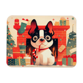 Cute French Bulldog by the Christmas Fireplace Magneet