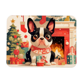 Cute French Bulldog by the Christmas Fireplace Magneet