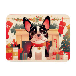Cute French Bulldog by the Christmas Fireplace Magneet