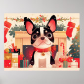 Cute French Bulldog by the Christmas Fireplace Poster (Voorkant)