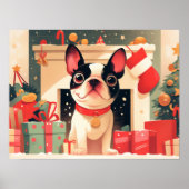 Cute French Bulldog by the Christmas Fireplace Poster (Voorkant)
