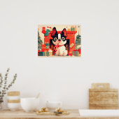 Cute French Bulldog by the Christmas Fireplace Poster (Keuken)