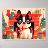 Cute French Bulldog by the Christmas Fireplace Poster (Voorkant)