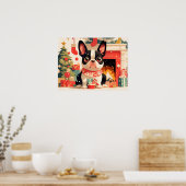 Cute French Bulldog by the Christmas Fireplace Poster (Keuken)