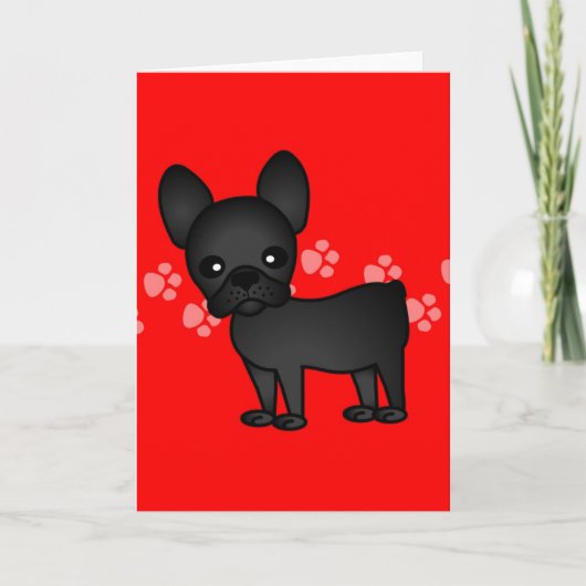 Cute French Bulldog Cartoon Black Kaart (Voorkant)