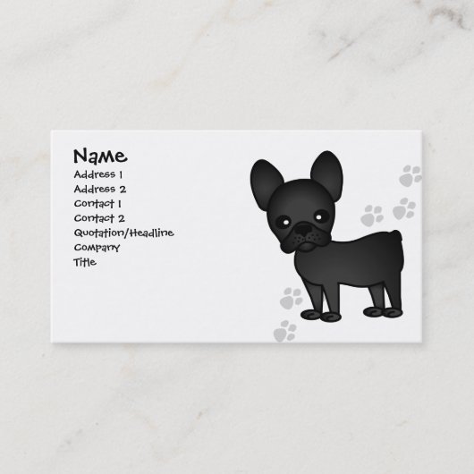 Cute French Bulldog Cartoon Black Visitekaartje (Voorkant)