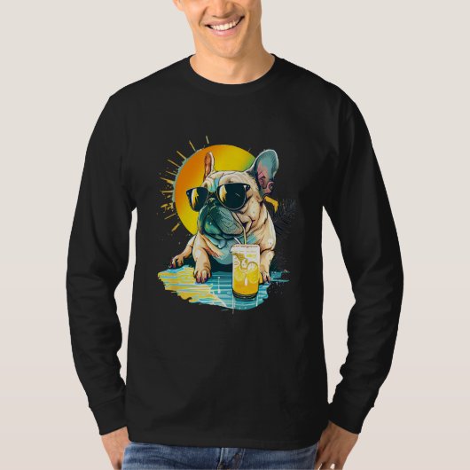 Cute French Bulldog chillin tropical drink on summ T-shirt (Voorkant)
