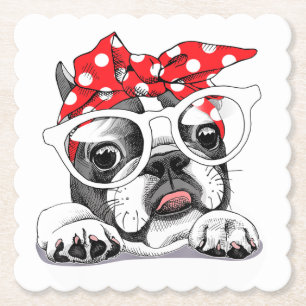 Cute French Bulldog Colorful Headband and Glasses Kartonnen Onderzetters