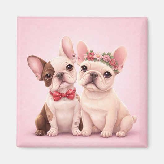 Cute French Bulldog Couple Valentine Illustration  Magneet (Voorkant)