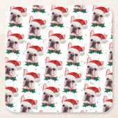 Cute French Bulldog Dog Christmas Pattern Kartonnen Onderzetters (Voorkant)