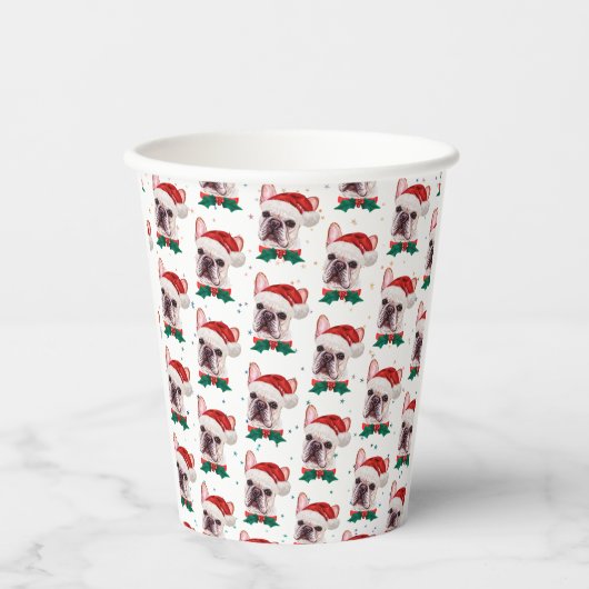 Cute French Bulldog Dog Christmas Pattern Papieren Bekers (Voorkant)