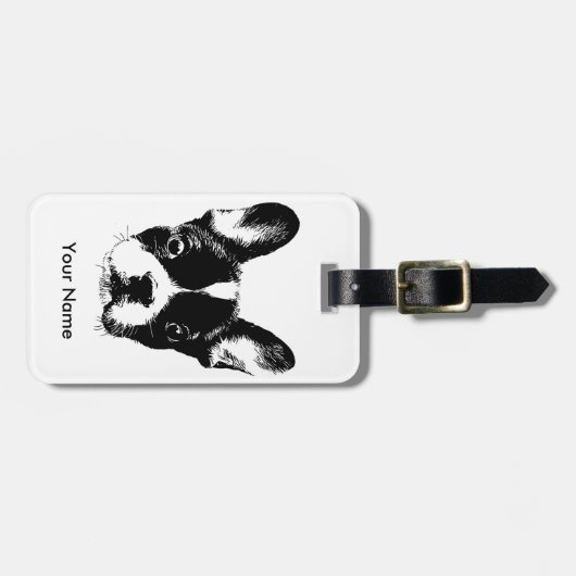 Cute French Bulldog Dog Face Custom Name Bagagelabel (Voorkant horizontaal)