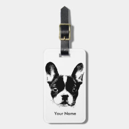Cute French Bulldog Dog Face Custom Name Bagagelabel