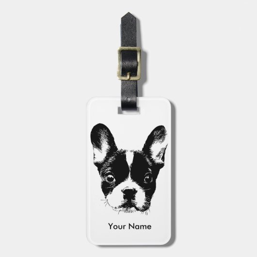 Cute French Bulldog Dog Face Custom Name Bagagelabel (Voorkant verticaal)