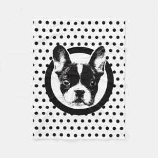 Cute French Bulldog Dog Face Polka Dots Fleece Deken