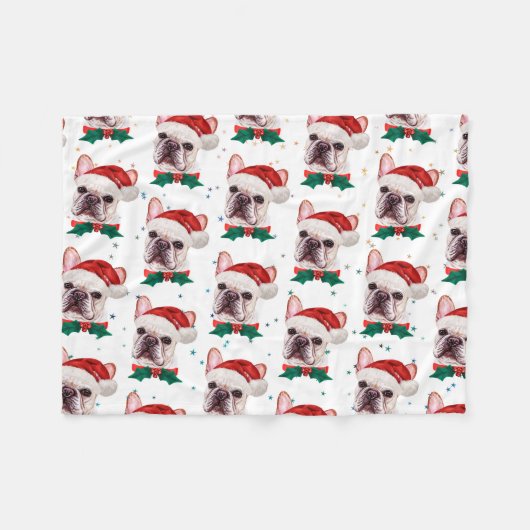 Cute French Bulldog Dog Kerstmis Pattern Fleece Deken (Voorkant (Horizontaal))
